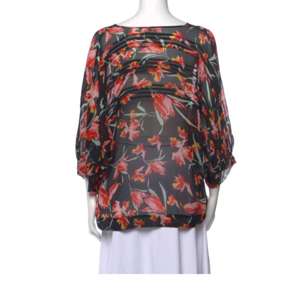 DIANE VON FURSTENBERG Silk Floral Print Blouse - Picture 3 of 3